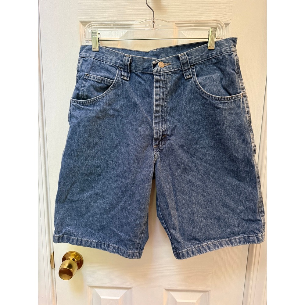 Wrangler Blue Denim Carpenter Shorts Mens 32 Hammer Loop Utility Workwear